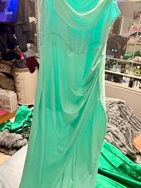 Sleeveless Cowl Neck Maxi Dress in Mint Green